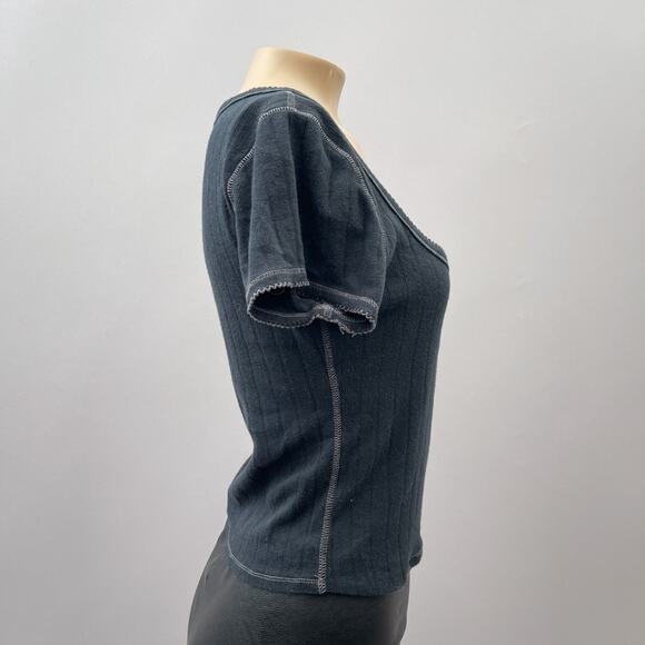 Free People X Intimately FP End Game Pointelle Baby Tee Black Women's Size Large - Picture 10 of 15